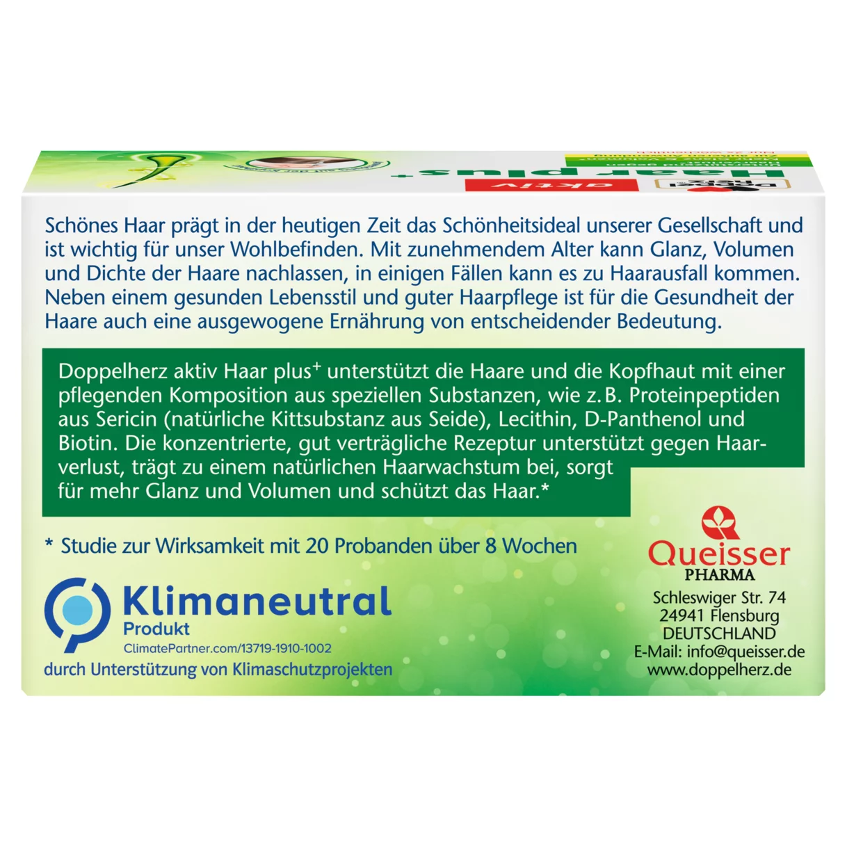 Abbildung der Produktverpackung Doppelherz aktiv Haar plus+ Rückansicht